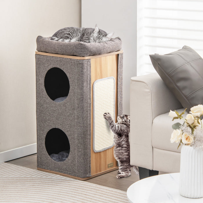 Barrel-Style Cat Condo - Modern Indoor Cat Furniture in Grey - Perfect for Keeping Cats Entertained and Comfortable