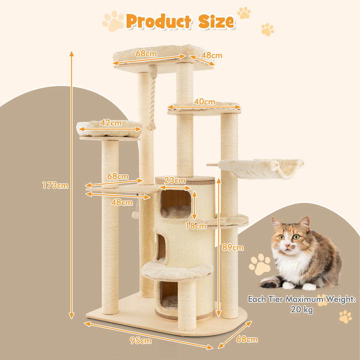 Wooden 3-Story Cat Tower - Beige Cat Condo Design - Perfect Solution for Indoor Cats that Need Activity and Relaxation Space