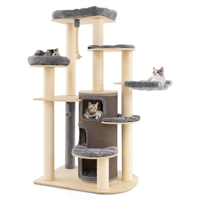 Wooden 3-Story Cat Tower - Beige Cat Condo Design - Perfect Solution for Indoor Cats that Need Activity and Relaxation Space