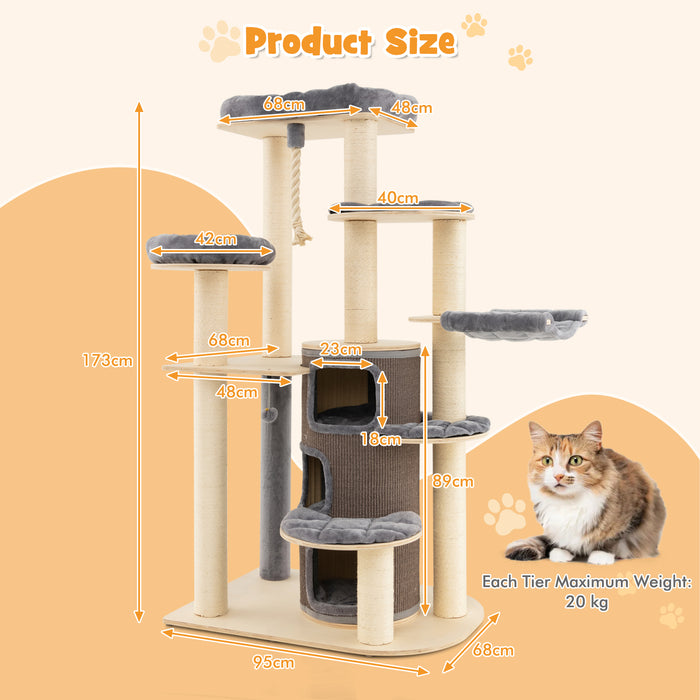 Wooden 3-Story Cat Tower - Beige Cat Condo Design - Perfect Solution for Indoor Cats that Need Activity and Relaxation Space