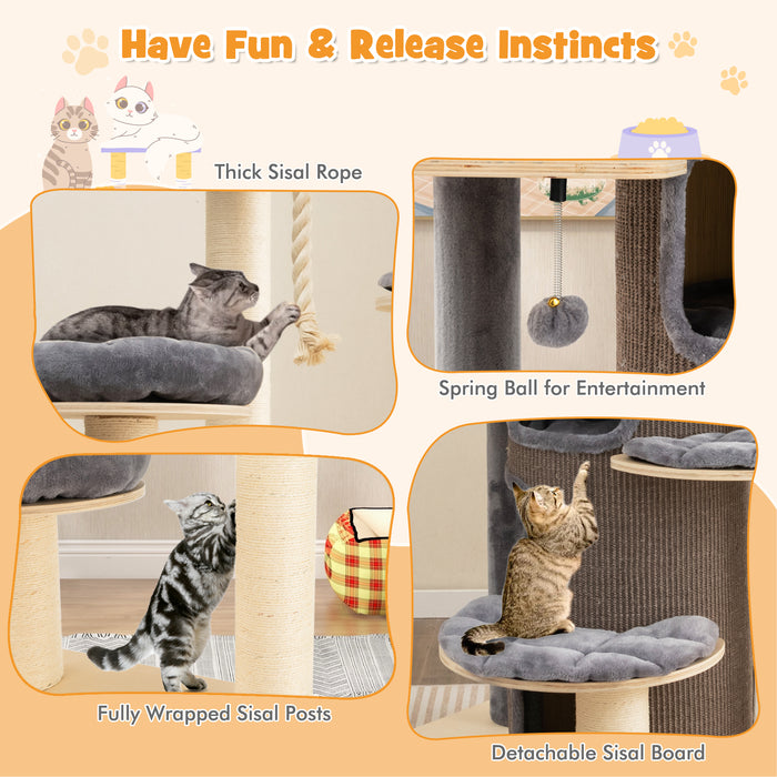 Wooden 3-Story Cat Tower - Beige Cat Condo Design - Perfect Solution for Indoor Cats that Need Activity and Relaxation Space