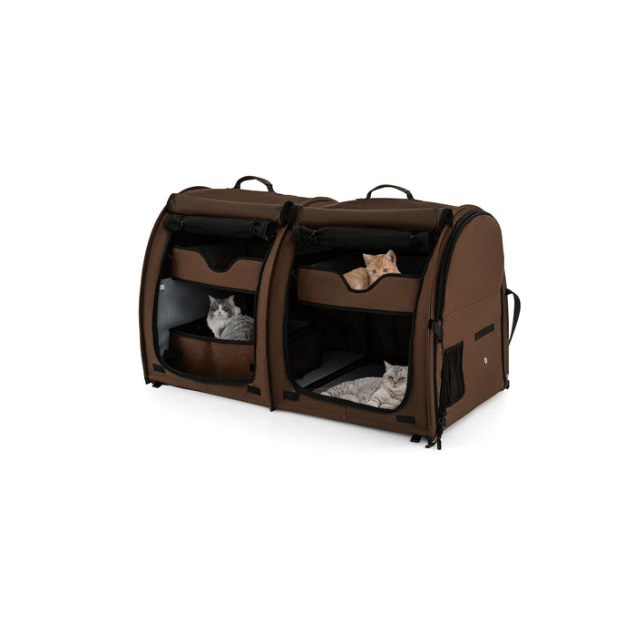 Pet Gear - 2 Compartments Pet Car Carrier with Removable Hammocks and Mats in Black - Ideal for Traveling with Pets