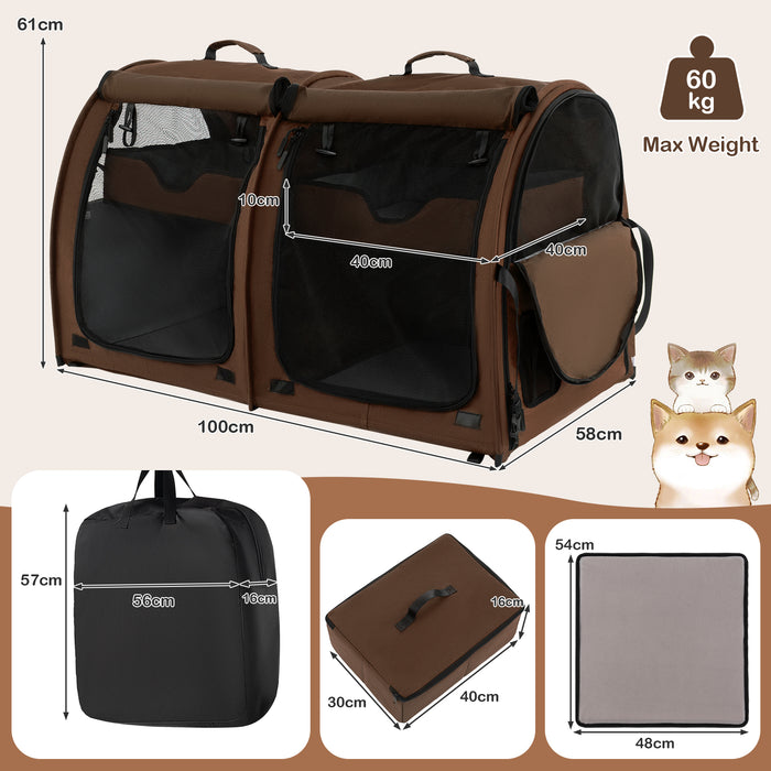 Pet Gear - 2 Compartments Pet Car Carrier with Removable Hammocks and Mats in Black - Ideal for Traveling with Pets