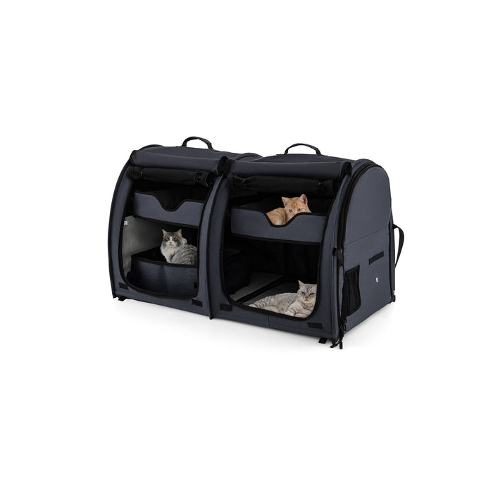 Pet Gear - 2 Compartments Pet Car Carrier with Removable Hammocks and Mats in Black - Ideal for Traveling with Pets