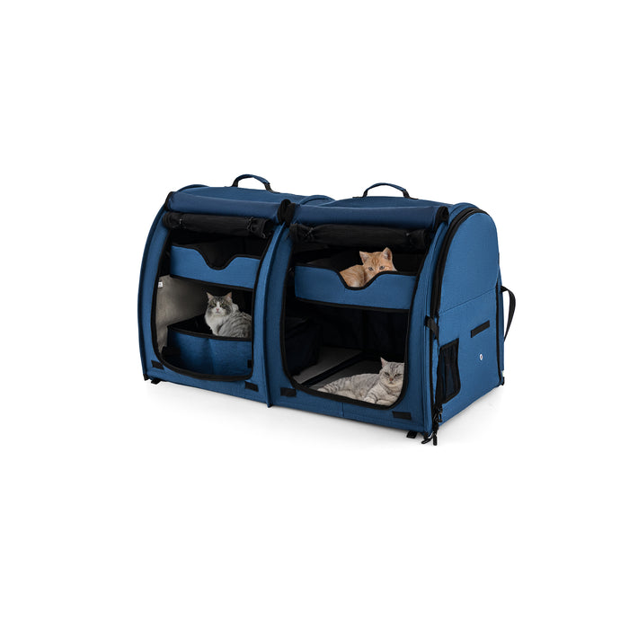 Pet Gear - 2 Compartments Pet Car Carrier with Removable Hammocks and Mats in Black - Ideal for Traveling with Pets