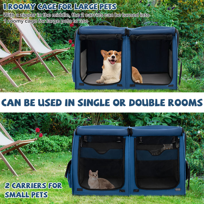 Pet Gear - 2 Compartments Pet Car Carrier with Removable Hammocks and Mats in Black - Ideal for Traveling with Pets