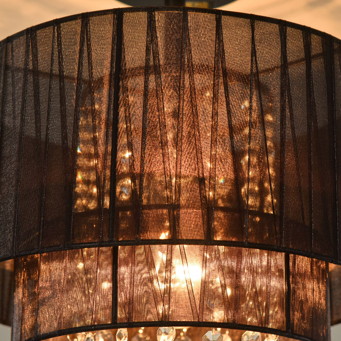 Vintage Metal Chandelier - Dual Drum Shade Lamp with Acrylic Crystal Accents - Elegant Lighting for Living and Dining Areas