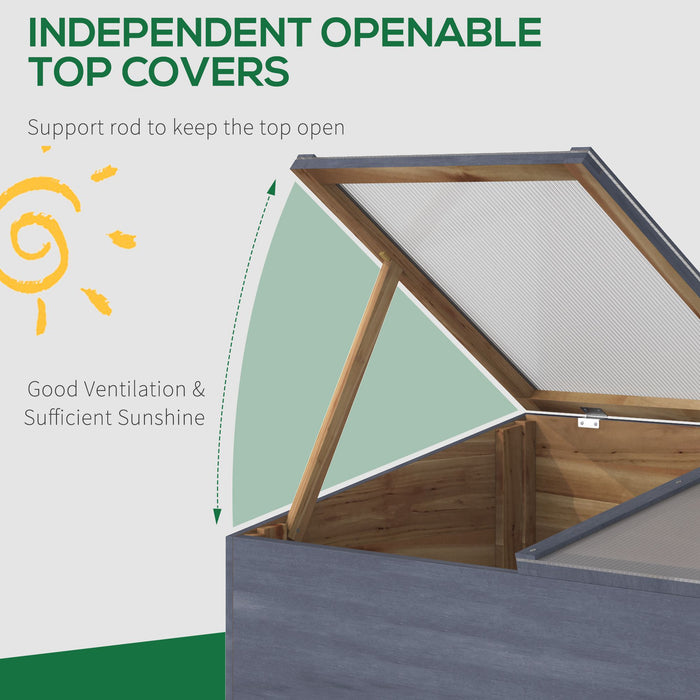 Polycarbonate Wooden Cold Frame - Sturdy Garden Greenhouse with Openable Tops for Plant Growth - Ideal for Season Extension & Seedling Protection, 100x50x36cm, Light Grey