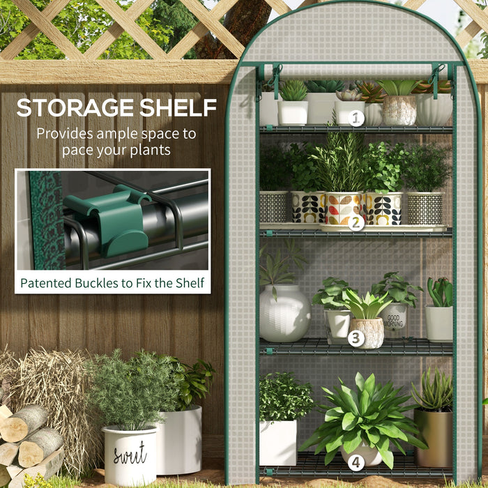 Mini Greenhouse with Storage Shelves - Durable Metal Frame & Roll-Up Zippered Door, 80x49x160 cm, PE Cover - Ideal for Outdoor Gardening and Plant Protection