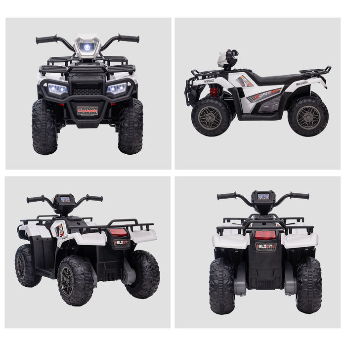 Kids' 12V Electric Quad Bike ATV - Forward/Reverse, Music, LED Headlights - Ideal for Ages 3-5, White Outdoor Fun