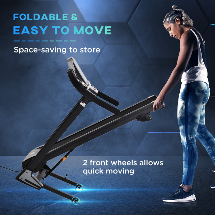 Electric Folding Treadmill with 12 Preset Programs - Motorized Running Machine with LED Display, Drink and Phone Holders - Ideal for Home Workout and Cardio, Black