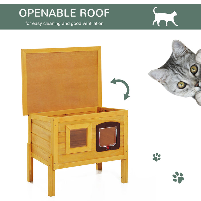 Outdoor Wooden Cat House - Water-Resistant Roof, Enclosed Kitty Play Shelter with Door and Window - Ideal for Garden Pet Haven and Privacy