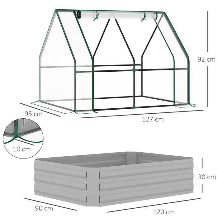 Steel Raised Garden Bed with Greenhouse - Durable Planter Box with Protective Plastic Cover and Ventilated Roll Up Window - Ideal for Cultivating Flowers and Vegetables, Size 127 x 95 x 92cm