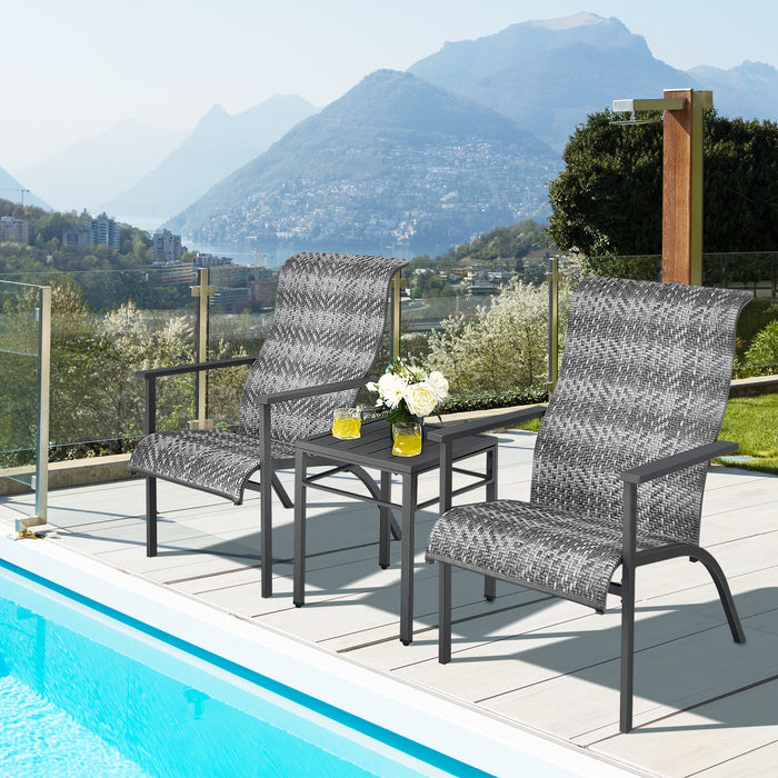 Ergonomic Design 3-Piece Patio Bistro Set - Outdoor Garden Furniture in Grey - Perfect for Small Spaces and Balcony Seating