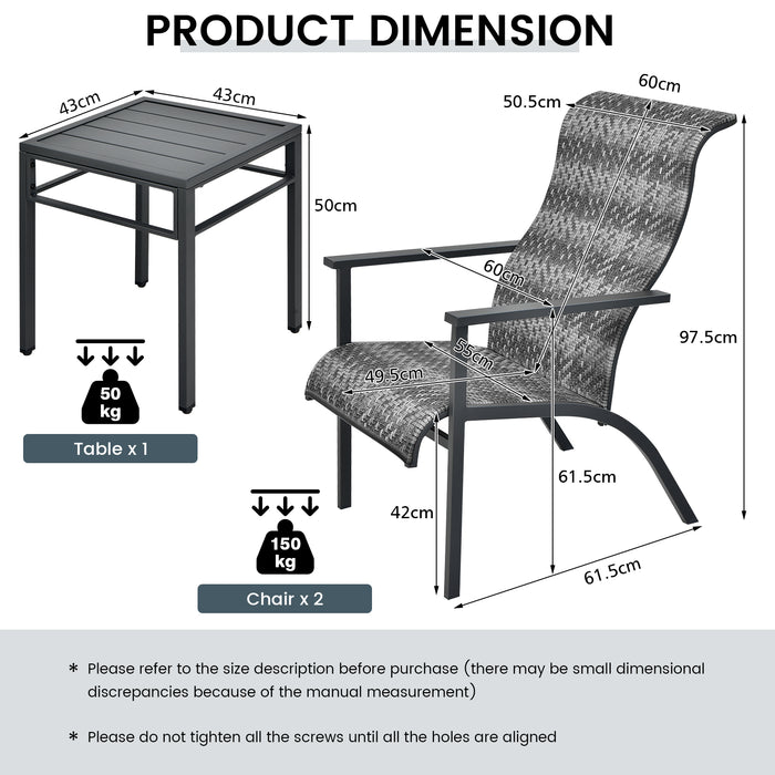 Ergonomic Design 3-Piece Patio Bistro Set - Outdoor Garden Furniture in Grey - Perfect for Small Spaces and Balcony Seating