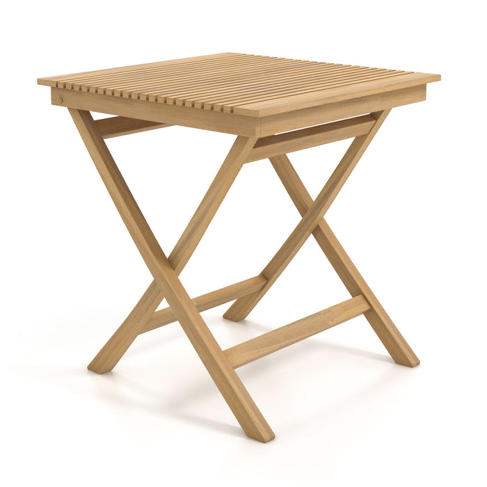 Patio Bistro Table - 70 cm with Slatted Tabletop and Sturdy Wood Frame - Ideal for Outdoor Dining or Socializing