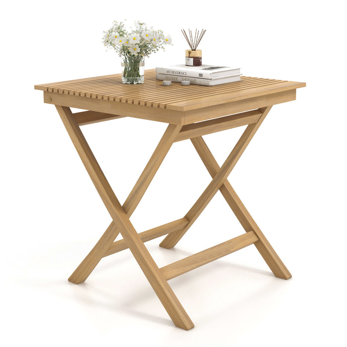 Patio Bistro Table - 70 cm with Slatted Tabletop and Sturdy Wood Frame - Ideal for Outdoor Dining or Socializing