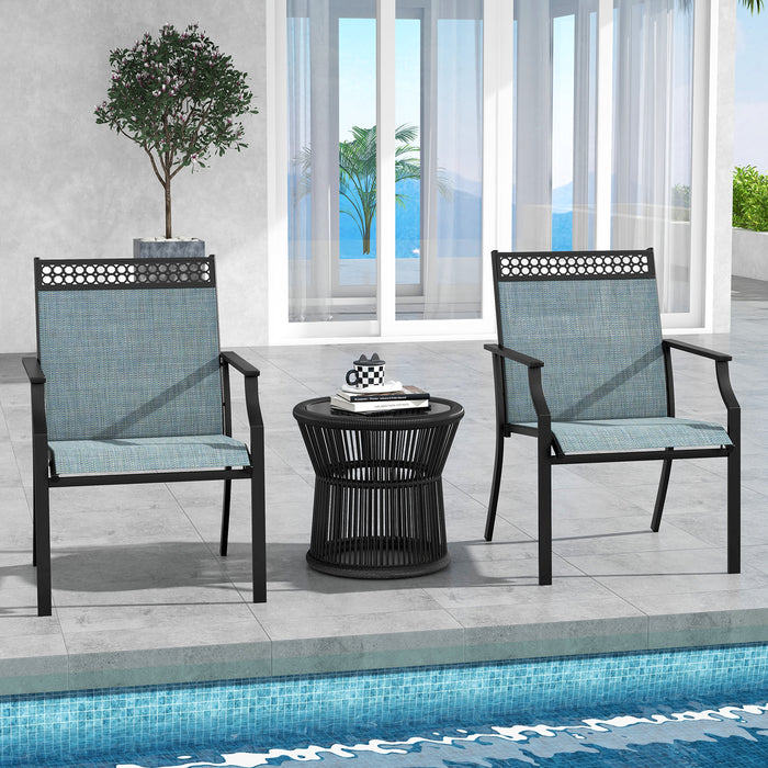 Set of 2 Patio Dining Chairs - Breathable Fabric and Comfortable Backrest, Weather-Resistant in Blue - Ideal Outdoor Seating Solution for Patio Entertainment