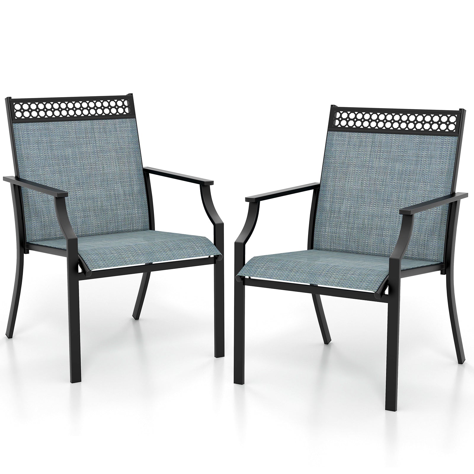 Set of 2 Patio Dining Chairs - Breathable Fabric and Comfortable Backrest, Weather-Resistant in Blue - Ideal Outdoor Seating Solution for Patio Entertainment