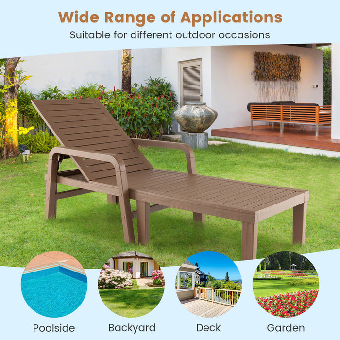 Patio PP - Chaise Lounge Chair with 4-Position Adjustable Backrest in Natural Finish - Ideal for Outdoor Relaxation and Sunbathing