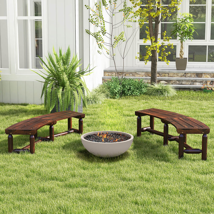 Patio Curved Bench - 2-Person Seating with Slatted Seat Design - Perfect for Round Table Arrangement