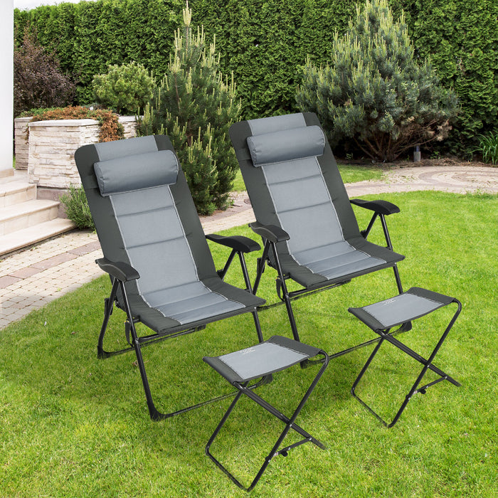 4-Piece Patio Set - Grey Dining Chairs and Ottoman with 7-Position Adjustable Backrest - Perfect Outdoor Furniture for Relaxation
