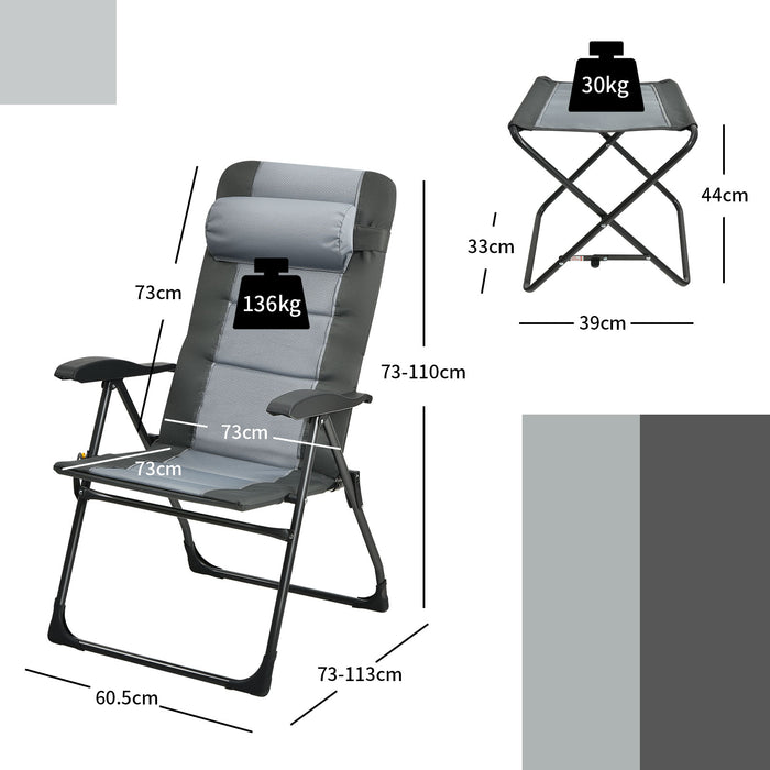 4-Piece Patio Set - Grey Dining Chairs and Ottoman with 7-Position Adjustable Backrest - Perfect Outdoor Furniture for Relaxation