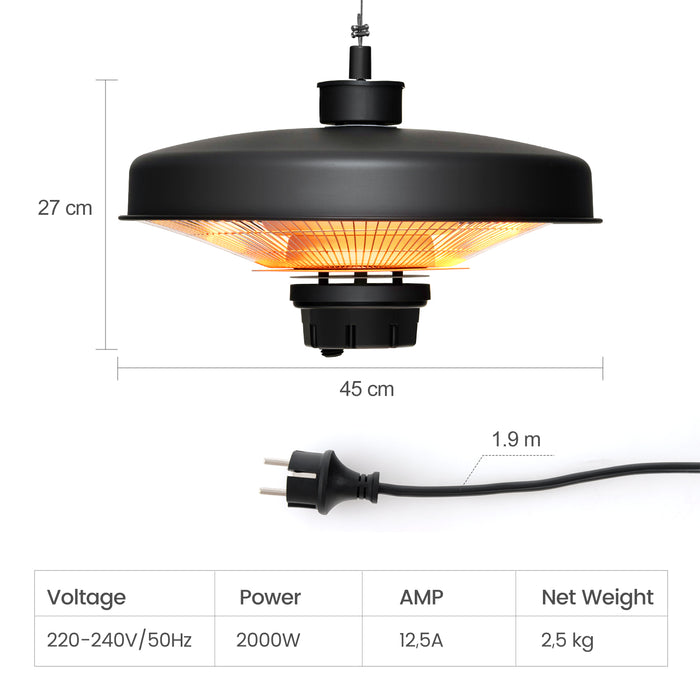 High-Power 2000W Outdoor Heater - Electric Patio Heater with Remote Control, Ceiling Mounted Design - Ideal for Outdoor Gatherings in Cool Weather