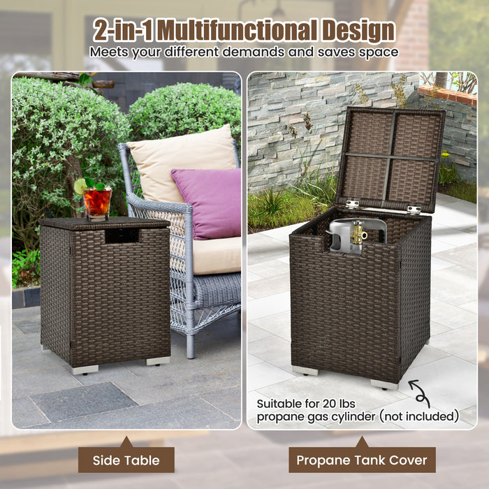 Rattan Hideaway Propane Gas Tank Table - 2-in-1 Multipurpose Design - Ideal for Outdoor Spaces with Limited Storage