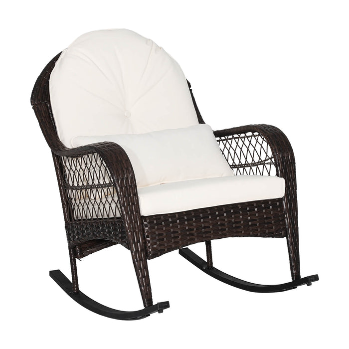 Rattan Patio Rocking Chair - With Seat Back Cushions and Waist Pillow, Sturdy, Comfortable Design - Perfect for Outdoor Relaxation, Solves Back Support Issues