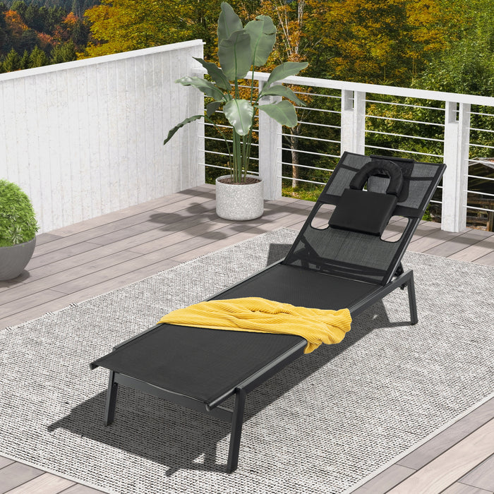 Lounge Chair for Patio - Black Sunbathing Seating Comfort - Ideal for Outdoor Relaxation and Leisure Activities