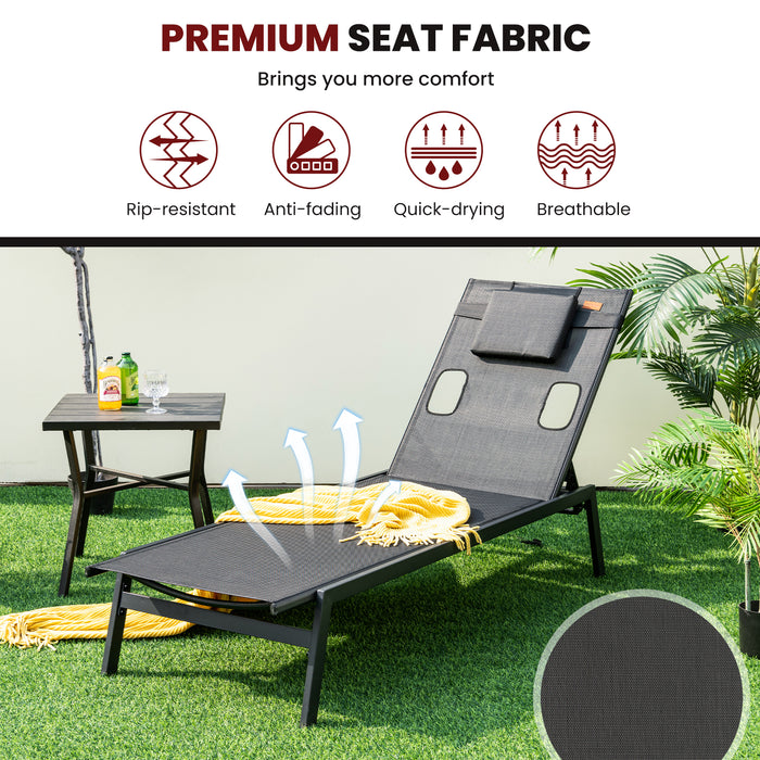 Lounge Chair for Patio - Black Sunbathing Seating Comfort - Ideal for Outdoor Relaxation and Leisure Activities