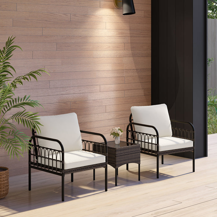 3 Piece Wicker Patio Set - Includes Cushioned Chairs & Tempered Glass Coffee Table - Ideal for Outdoor Relaxation and Entertaining