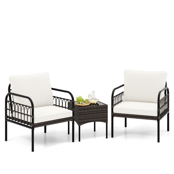 3 Piece Wicker Patio Set - Includes Cushioned Chairs & Tempered Glass Coffee Table - Ideal for Outdoor Relaxation and Entertaining