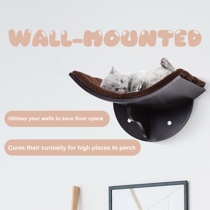 Cat Wall Bed with Fleece Cushion - Sturdy MDF Wall-Mounted Shelf - Cozy Sleeping Perch for Cats, Brown Color