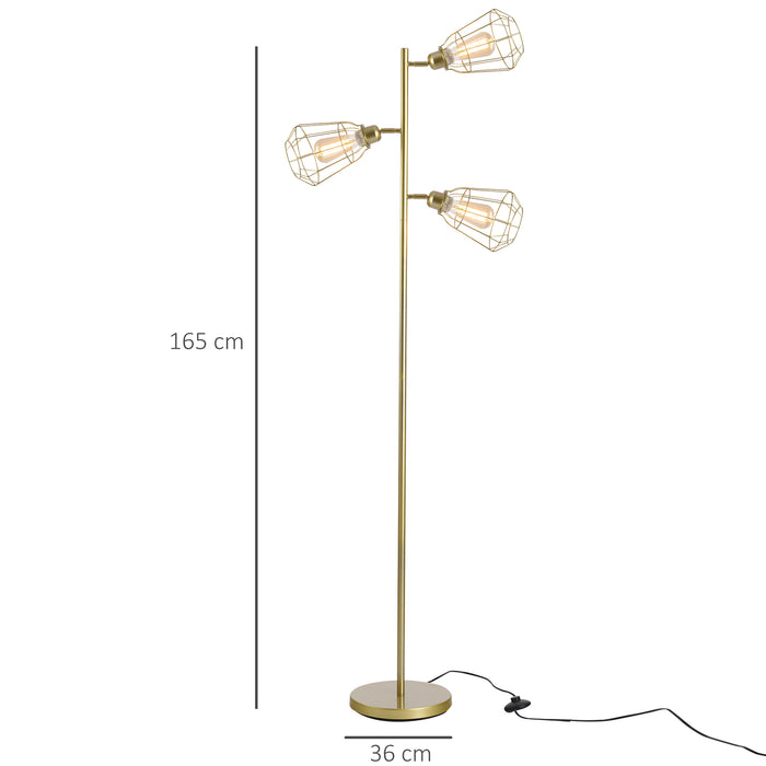 Retro-Inspired 3-Light Tree Floor Lamp - Adjustable Lampshades & Sturdy Stand, Grey Finish - Ideal for Bedroom Ambience & Task Lighting