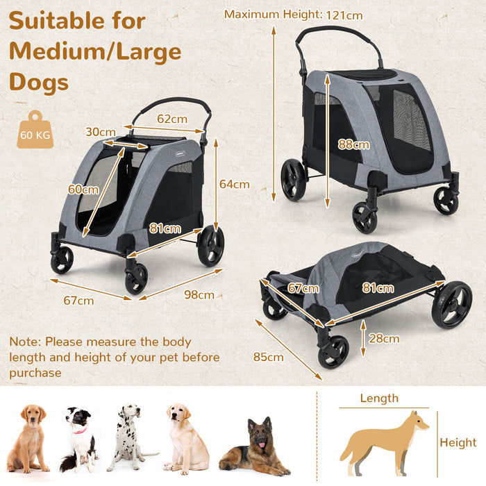 Pet Gear Stroller Model PG8100 - Easy-Fold Stroller with Front Door & Skylight Designed for Medium to Large Dogs - Ideal Solution for Pet Mobility in Grey Hue