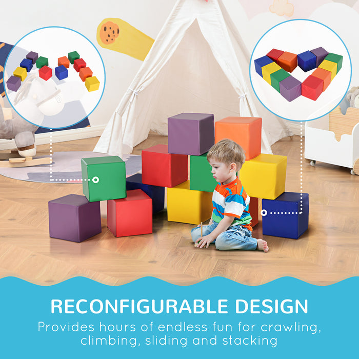 12-Piece Kids' Soft PU Play Blocks - Multicolored Building & Stacking Set - Safe, Durable Toys for Toddlers and Babies