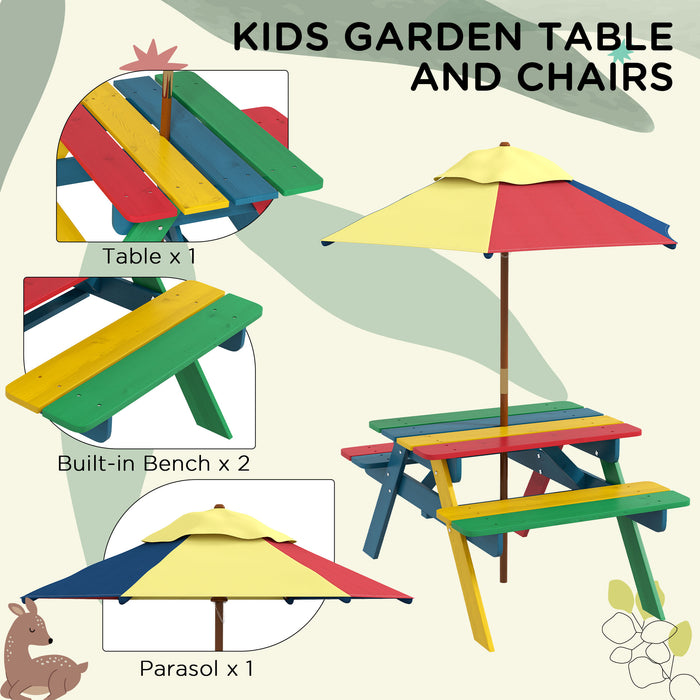 Kids' Wooden Play Table and Chair Set with Sun Parasol - Colorful, Durable Furniture for Toddlers - Ideal for Outdoor and Indoor Play, Ages 3-6