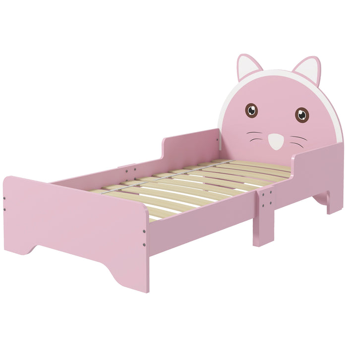 Kids Cat Design Toddler Bed - Sturdy Bedroom Furniture with Guardrails, 143cm Length, Fits 3-6 Year Olds - Adorable Pink Cat Themed Bed for Children