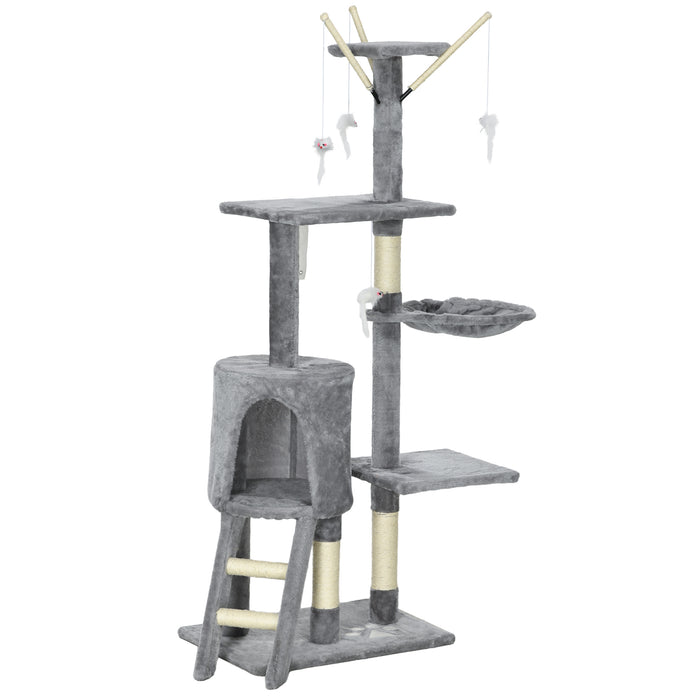 Cat Tree with Scratching Post - 135cm Climbing Tower with Ladder for Playful Felines - Kitty Activity Centre for Indoor Cats in Stylish Grey