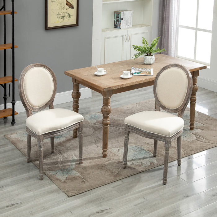 French-Style Dining Chairs - Set of 2 Padded Kitchen Seats with Wood Frame and Elegant Curved Back, Cream White - Ideal for Home Dining Room Comfort