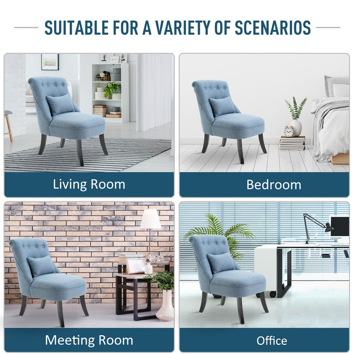 Upholstered Fabric Tub Chair with Pillow - Single Sofa Dining Chair, Solid Wood Legs - Comfortable Seating for Home Living Room, Blue