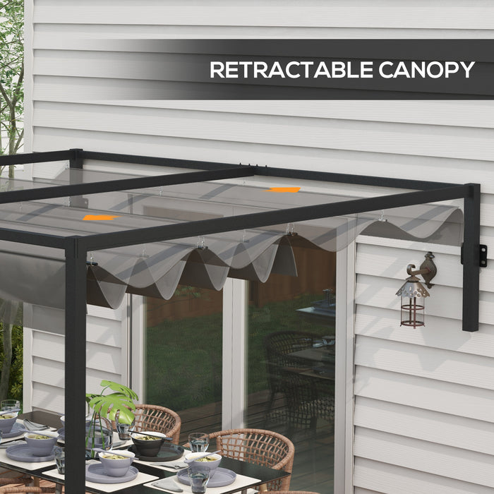 Lean-to Pergola 2x3m - Metal Frame with Retractable Canopy for Outdoor Shelter - Ideal for Backyard Grilling, Garden Relaxation, and Patio Deck Enhancement