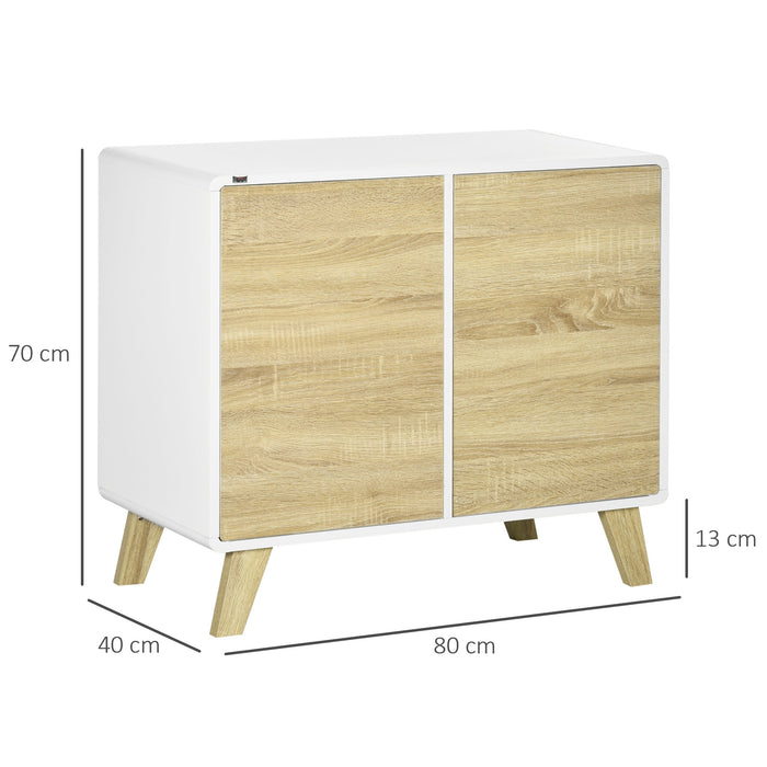 Modern White and Oak Storage Cupboard - Push-to-Open Doors with Adjustable Shelf - Ideal for Living Room, Home Office, or Bedroom Organization