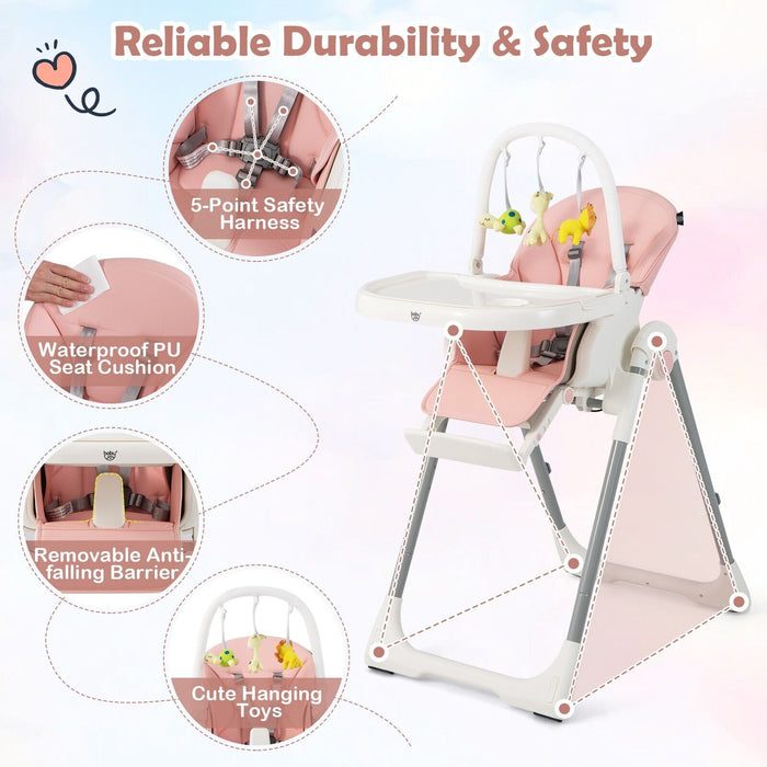 4-in-1 Folding High Chair - Baby High Chair with 7 Adjustable Heights and 4 Reclining Angles, Yellow - Ideal for Multiple Stages of Baby's Development