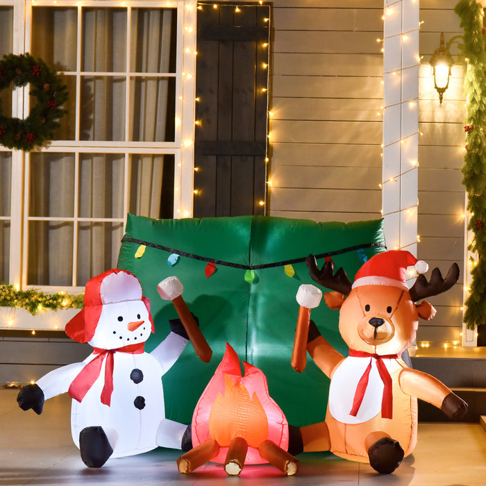 Inflatable Snowman & Reindeer Camping Display - 3.5ft LED Lighted Christmas Yard Decor - Ideal for Indoor, Outdoor, Garden, Lawn, Holiday Parties