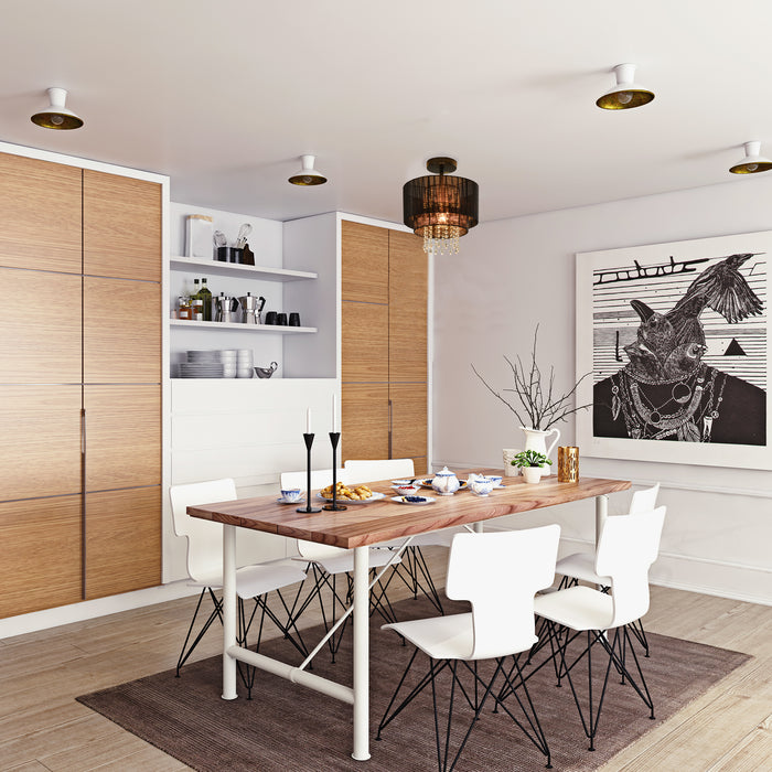 Vintage Metal Chandelier - Dual Drum Shade Lamp with Acrylic Crystal Accents - Elegant Lighting for Living and Dining Areas