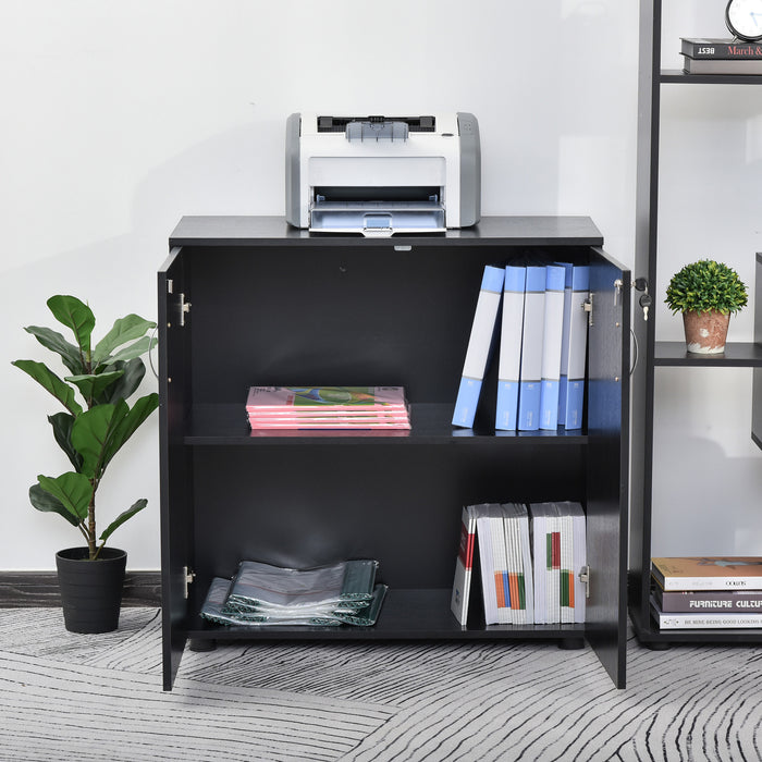 Locking 2-Tier Office Storage Cabinet with Feet - File Organizer with Melamine Coating and Aluminum Handles, Includes 2 Keys - Ideal for Secure Document Storage in a Stylish Black Finish