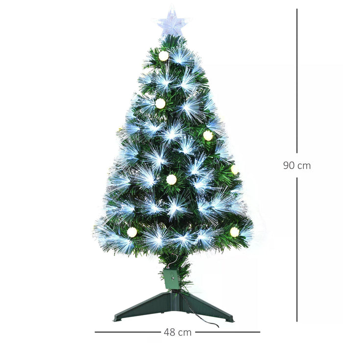 White Pre-Lit 3ft Christmas Tree with Star Topper - 90 LED Lights, Triangular Base, Full-Bodied Holiday Decor - Ideal for Small Spaces & Festive Home Ambiance